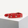 D&S Red Square Stud Vegan Leather Dog Collar