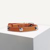 D&S Tan Square Stud Vegan Leather Cat Collar