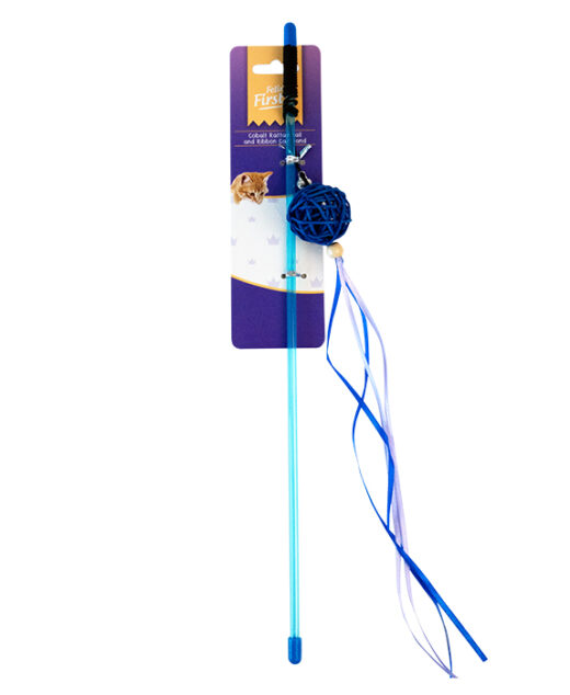 Feline First Cobalt Rattan Ball and Ribbon Cat Wand (6)